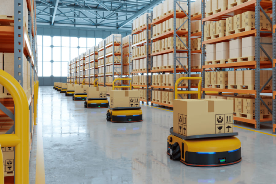 A picture showing automated guided vehicles in row for reference